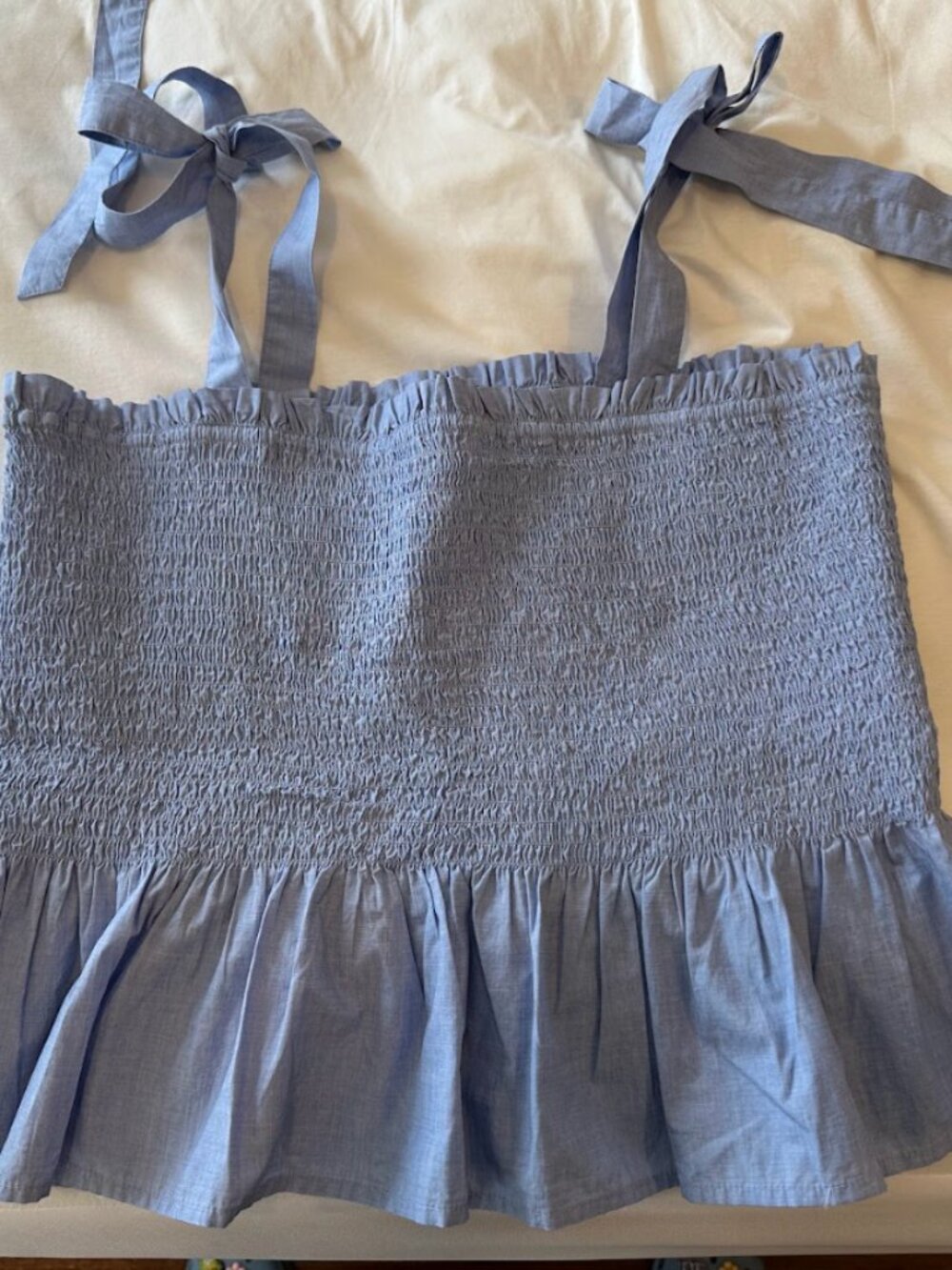 Jcrew blue peplum smocked bow tie coastal tank top